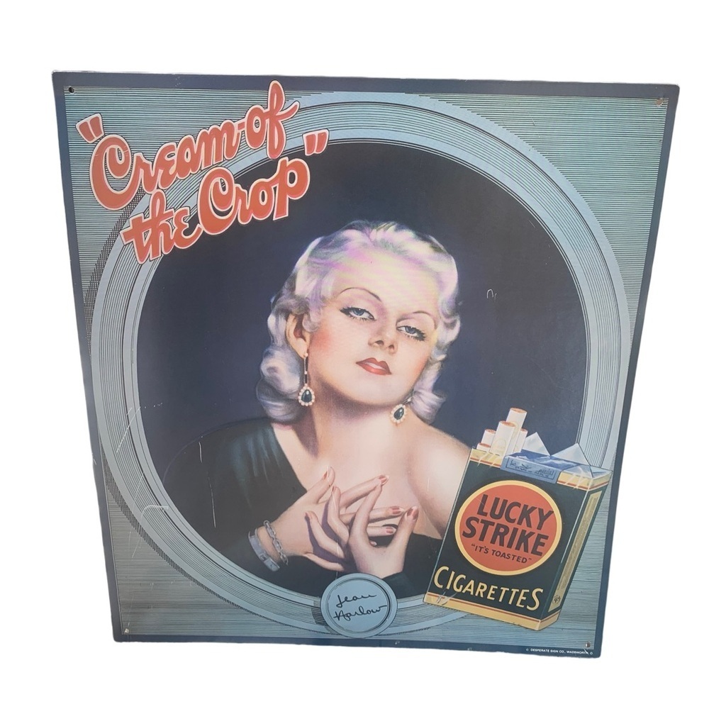 Vintage Jean Harlow "Cream of the Crop" Lucky Strike Tobacco Tin Sign
